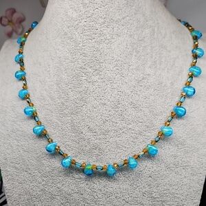 Turquoise and Gold Beaded Necklace